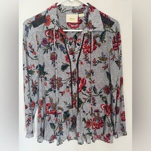 Maeve Anthropologie Blouse Janie Dark Moody Floral Flounce Top Women's Size 0